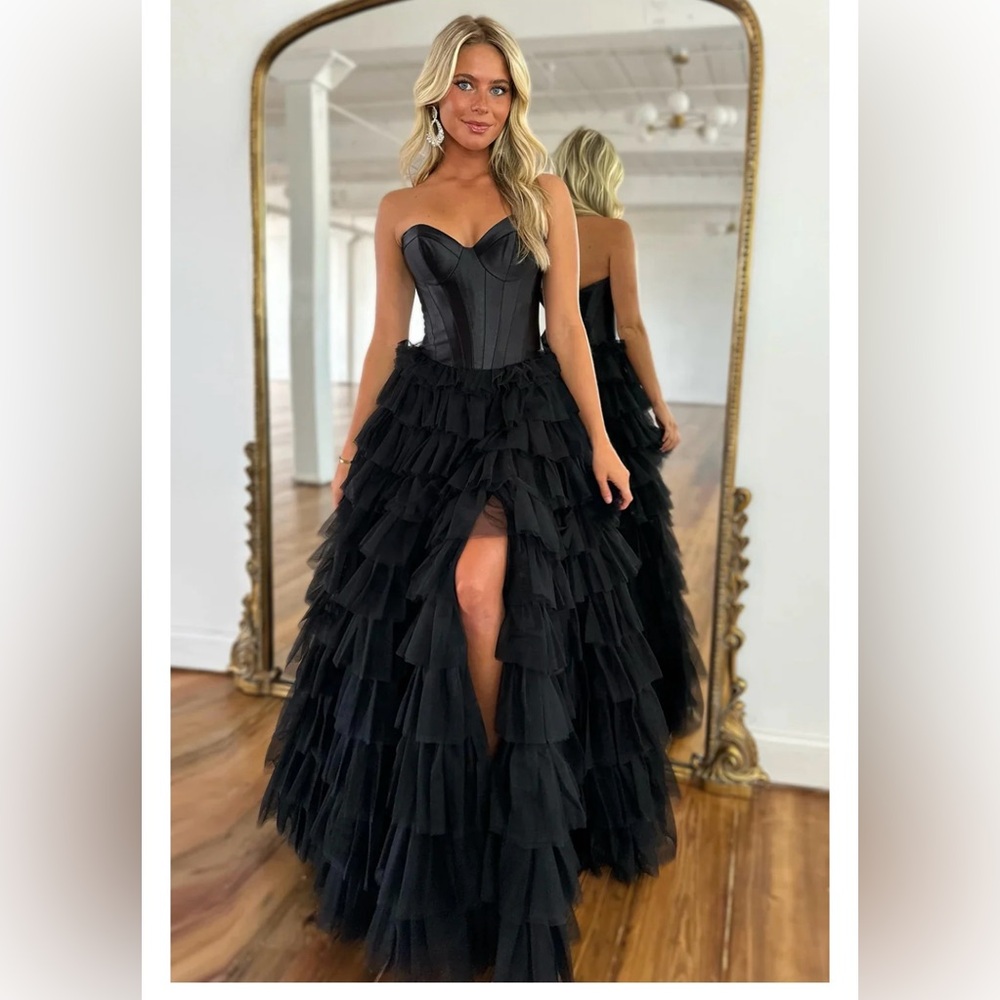 SOLD Strapless Corset Ruffle Dress